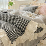 Gingham Check Ruffled Edges Bedding Set