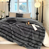 Ruched Faux Rabbit Fur Blanket