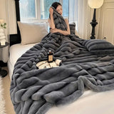Ruched Faux Rabbit Fur Blanket