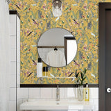 Golden Canopy Bird and Leaf Peelable Wallpaper