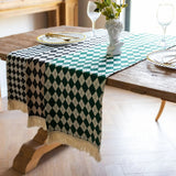 Tasseled Diamond Checkered Table Runner