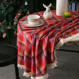 Vintage Holiday Plaid Round Tablecloth